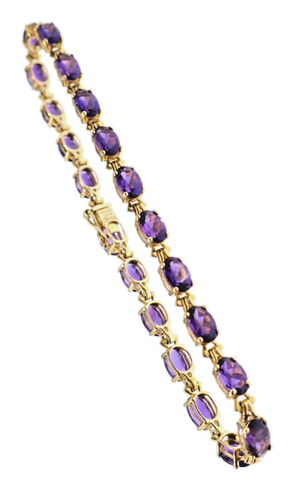 Classic 14k Solid Yellow Gold 10ct Natural Amethyst Tennis Bracelet 7.25 inches - Picture 3 of 4