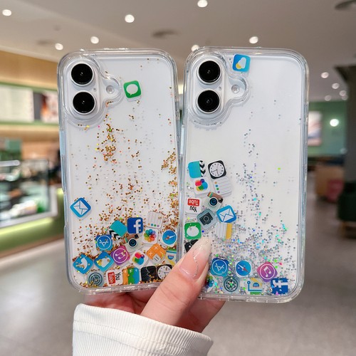 For iPhone 16 15 Pro Max 14 13 Quicksand 3D APP Phone Case Cover Liquid Glitter - Picture 9 of 15