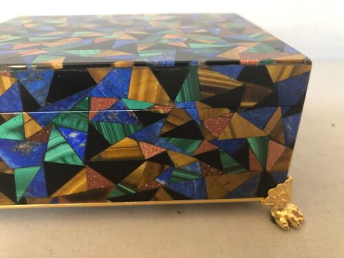 Vintage Unusual Hinged Multi - Stone Jewelry Box with Mirror Inside. - Picture 10 of 12
