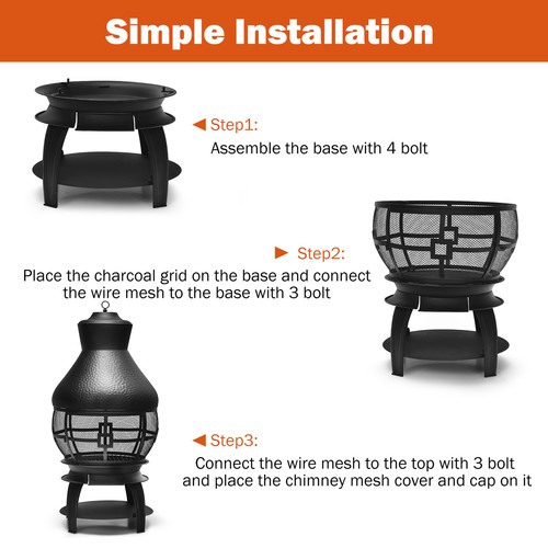 Patio Fire Pit Chimenea Fireplace Wood Burning Heater Garden Backyard - Picture 10 of 10