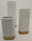 Daily Ritmo Minimalist White Ceramic Vase Set w/ Bamboo Base (3 Piece Set)