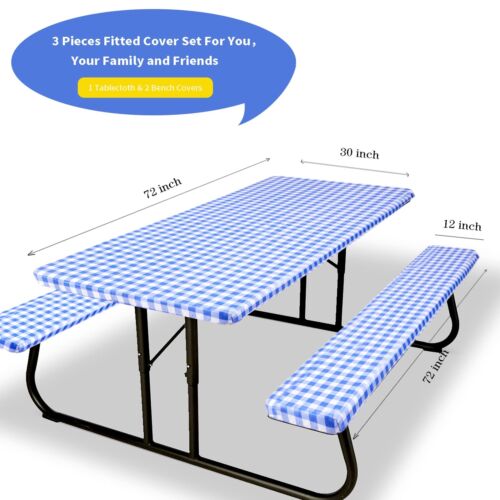 Fitted Picnic Table Cover with Bench Covers 3 Pieces Waterproof Camping Picni... - Picture 2 of 9