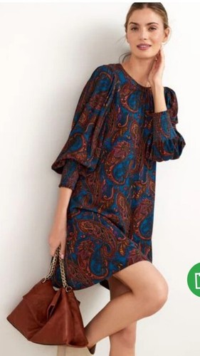 Next Long Sleeve Tunic Dress Size 14 Blue Brown Paisley Brand New With Tags