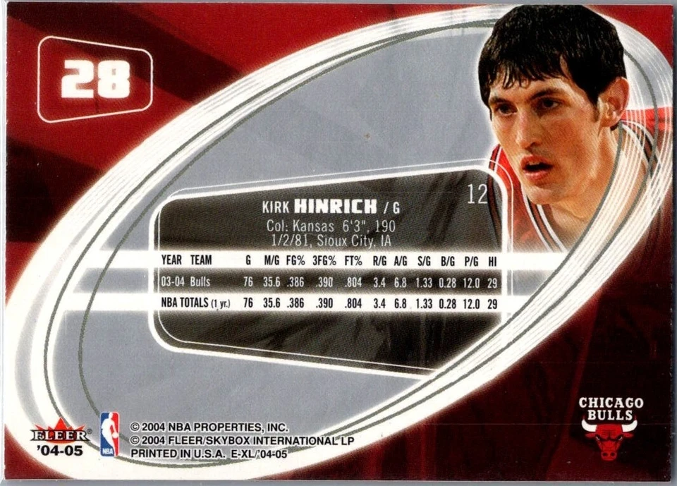 Fleer E-XL 2004-05 Kirk Hinrich Chicago Bulls #28 Foto 2 de 2