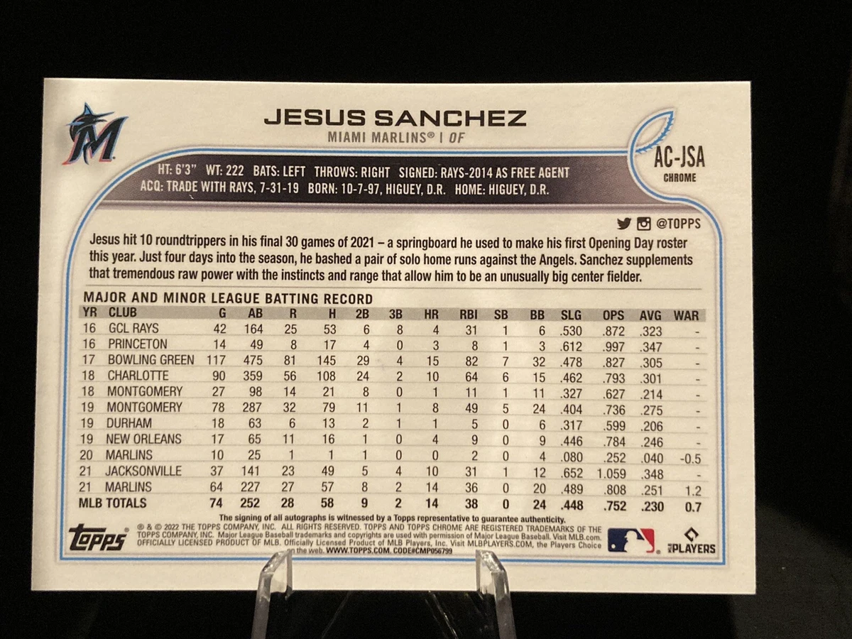 2022 Topps Update Chrome JESUS SANCHEZ Refractor Auto #AC-JSA