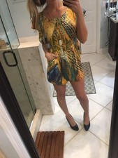 Free People Green Blue Floral Print Sleeveless Silky Dress Pockets Boho Sun Mini