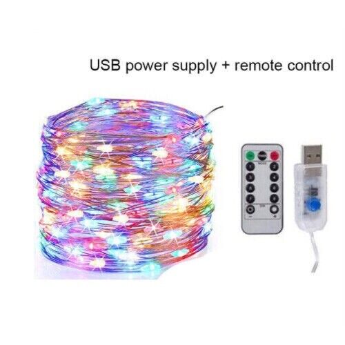 USB Twinkle LED String Fairy Lights 20M 66' 200LED Silver Wire W/Remote Crafts - Picture 2 of 12