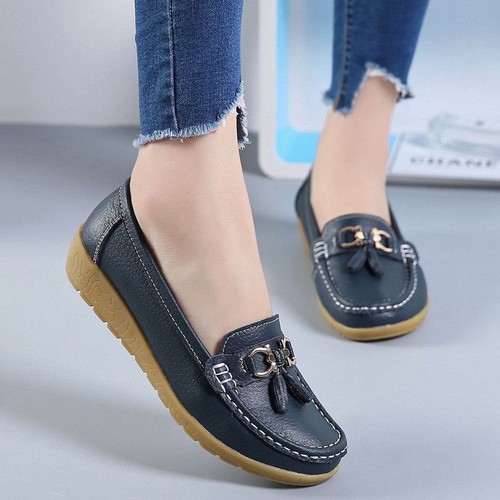 Ladies Fit Shoes Slip On Foam Work Shoes Womens Loafer Shoe Memory Leather Shoes - Picture 2 of 27