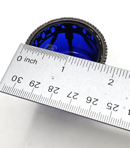 ANTIQUE ORNATE ENGLISH SILVER OPEN SALT DISH CELLAR COBALT BLUE GLASS FOOTED - Picture 7 of 10