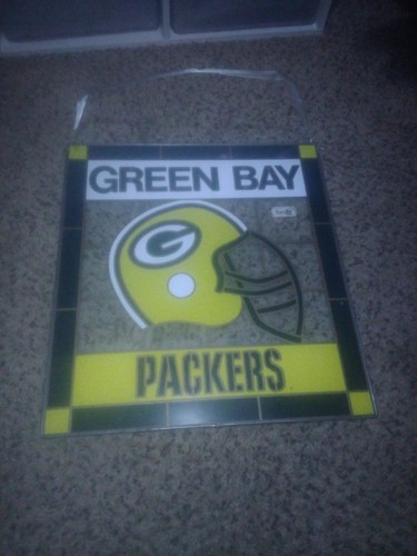 VTG  Green Bay Packers Stained Glass Man Cave Bar Game Room Suncatcher Decor - Picture 1 of 6