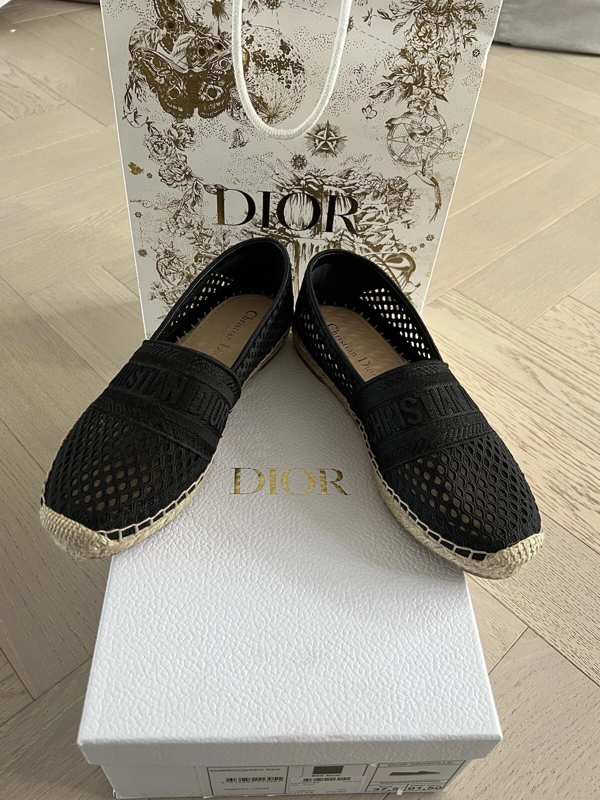 Chaussures espadrille plates DIOR Granville en maille brodée coton noir