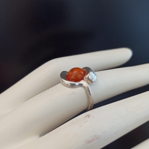 Amber Ring Honey Modernist Silver Sterling 925 Deco Minimalist 7.75 Vintage Gift - Picture 8 of 13