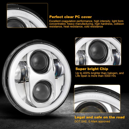 For Peterbilt 348 359 4Pcs 5.75" 5-3/4" LED Chrome Headlights DRL Angel Eyes Kit - Picture 3 of 12