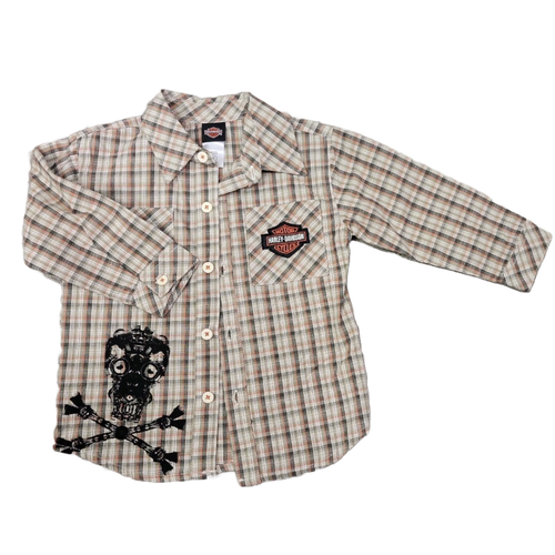 Harley-Davidson Toddler Boys Kids Plaid Flannel & Skull T-Shirt Outfit Gift Set - Bild 4 von 4