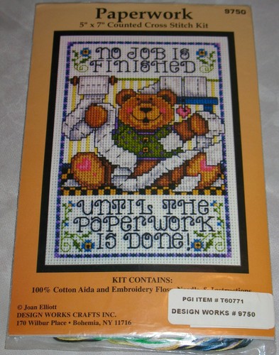 DESIGN WORKS Counted Cross Stitch PAPERWORK Kit #9750 CUTE BEAR 5" x 7" NIP! - Picture 2 of 4