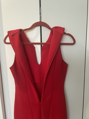 Vestido ajustado sin mangas con cremallera trasera cuello dividido rojo brillante Elie Tahari para mujer talla 4 - Imagen 18 de 19