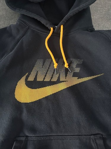 Nike Thick Cotton Hoodie Mens Small Black Large Striped Orange Swoosh Logo - Picture 2 of 4