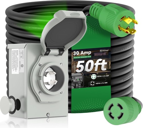 Schwerlast 30 AMP Generator Kabel mit vorgebohrter Einlassbox - 50 Fuß Länge - Bild 3 von 9