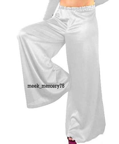 Satin Color Wide Palazzo Pants Leg Trousers Waist Halloween Women's Wear S25 - Picture 43 of 45