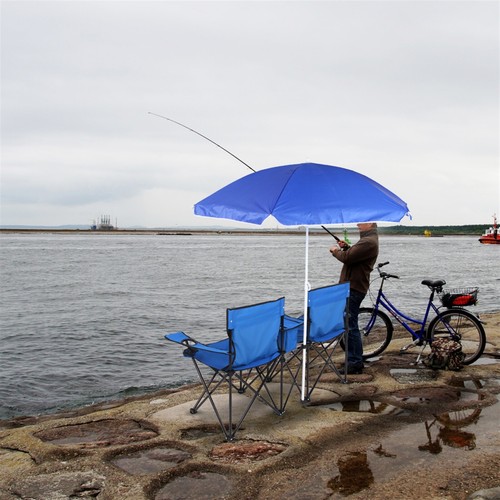 Double Folding Picnic Chairs with Umbrella Beverage Holder for Beach Patio Pool - 第 3/12 張圖片