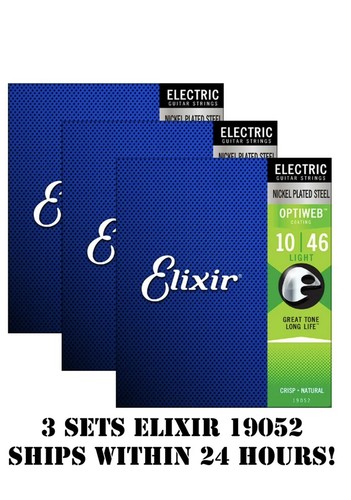 *3 SETS ELIXIR 19052 OPTIWEB COATED ELECTRIC GUITAR STRINGS LIGHT - 10-46*