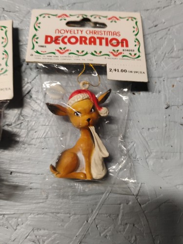 Vintage Mice / Reindeer Christmas Ornaments 1980s Novelty Decorations 3 NOS - Picture 5 of 5