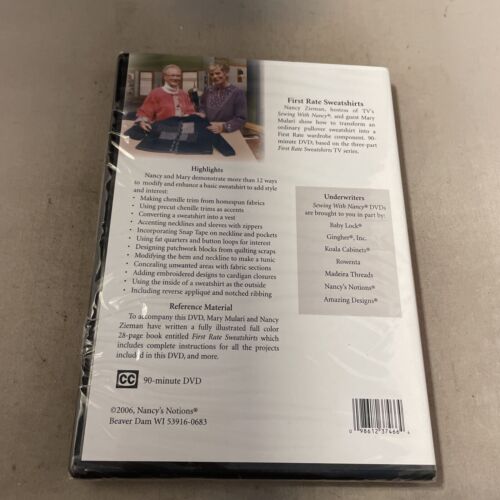 Sewing With Nancy: First Rate Sweatshirts (DVD, 2006) Nancy Zieman NEW SEALED - Picture 2 of 2