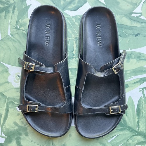 J.CREW PRE-OWNED Women's Colbie Buckle Black Leather Sandals sz 9 BX908
