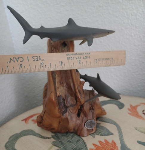 John Perry Shark Duo Art Sculpture Driftwood Base ocean life - Picture 10 of 11