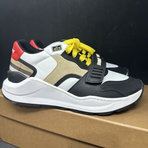 Burberry Ramsey Beige Suede Check Wt Red Wom EUR 40 - UK 7 Logo Sneakers Box Bag - Picture 4 of 22