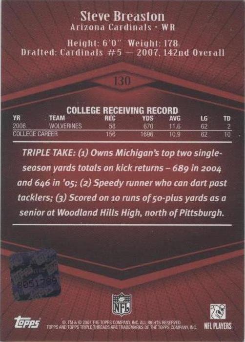 2007 Topps Triple Threads Steve Breaston #130