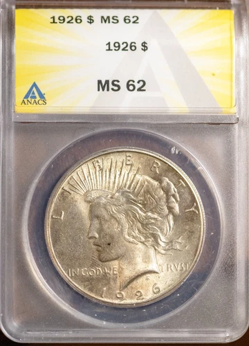 1926 $1 Silver Peace Dollar MS 62 New ANACS # 7432960 + Bonus