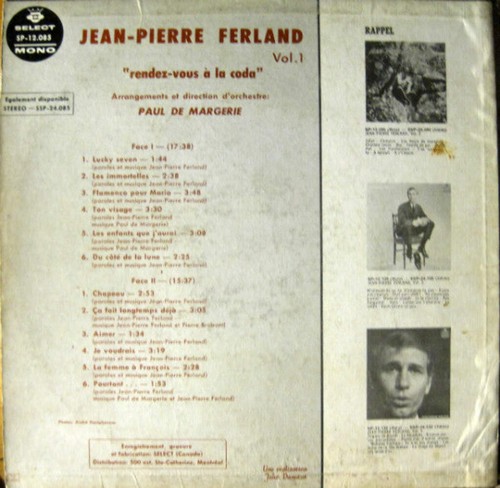 Jean-Pierre Ferland - Rendez-Vous À La Coda - Vol. 1 (LP, Album, Mono) - Bild 2 von 4