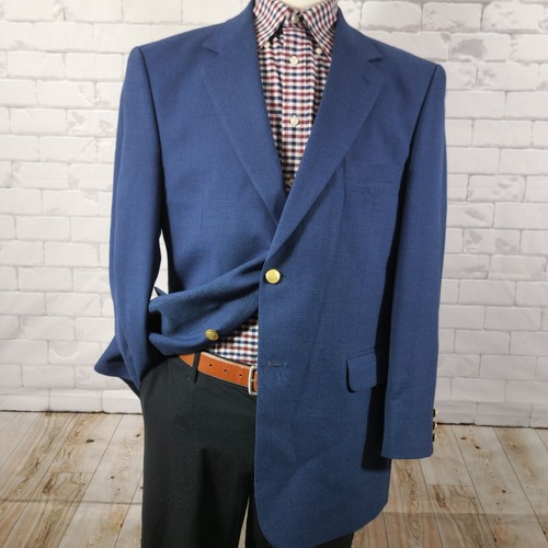 Vintage Stafford Herren Sport Mantel Blazer Zwei Knopf Einfarbig Stehlen Blau Poly Wolle 44R