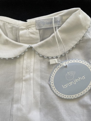 Laranjinha (Portgual) NWT White/Blue Rickrack Trim Peter Pan Collar Top -6 Mos - Picture 2 of 7