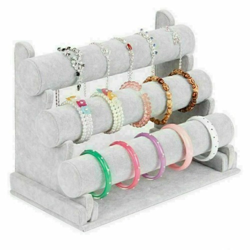 Jewelry Watch Bracelet Chain Holder Display Stand 3-Bar Organizer Black Velvet - Picture 13 of 13