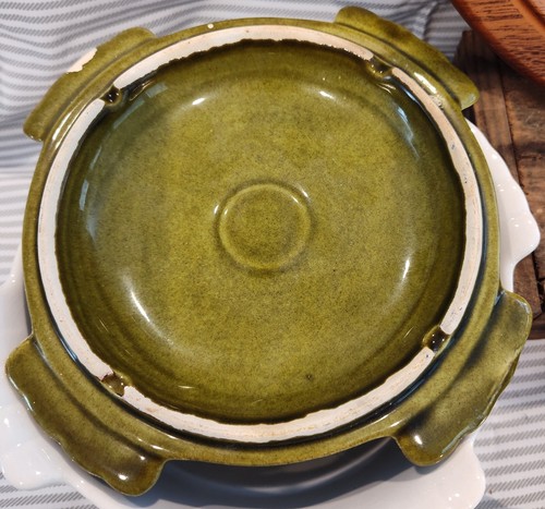 Vintage California Pottery Lazy Susan L61 White/Olive Entertaining Server 7 Pcs - Picture 15 of 18