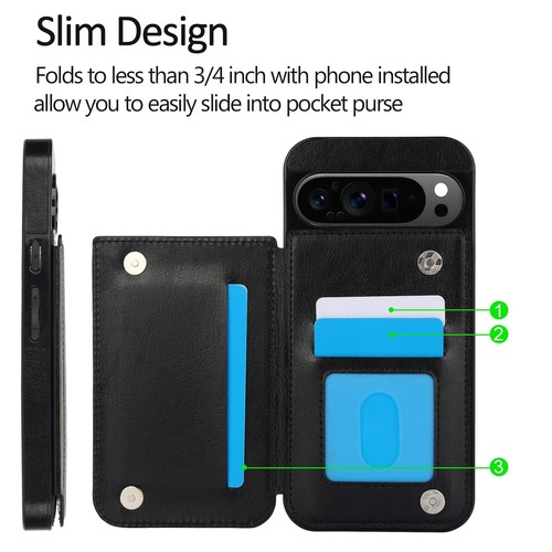 Funda de cuero con soporte para tarjeta para Google Pixel 8A 8 9 Pro XL + Protector de pantalla - Imagen 26 de 33