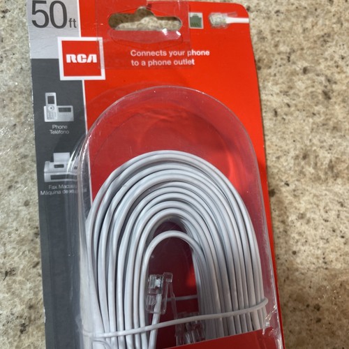 RCA 50 FT PHONE LINE CORD MODULAR TELEPHONE CABLE WHITE TP443WHR, New! - Picture 2 of 7