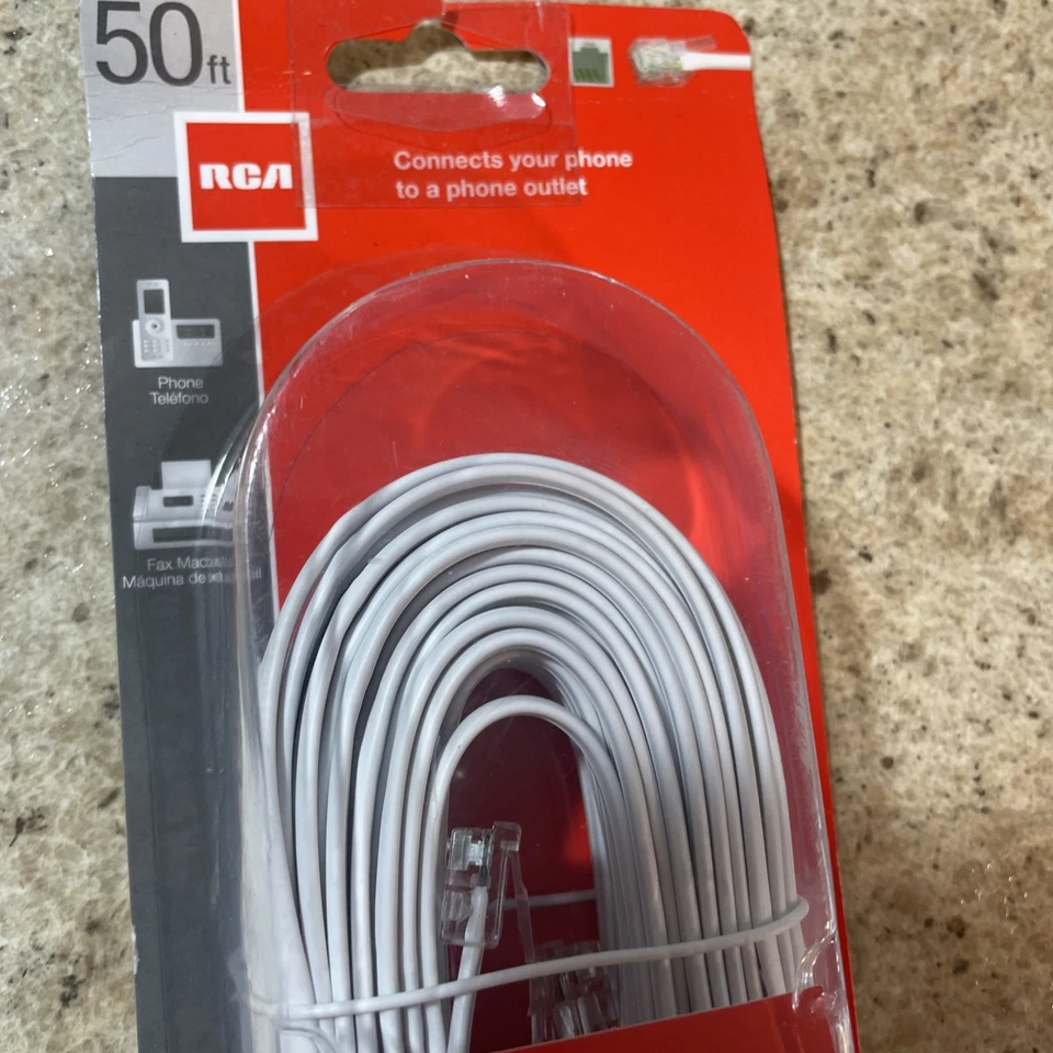 RCA 50 FT PHONE LINE CORD MODULAR TELEPHONE CABLE WHITE TP443WHR, New! - Image 2 of 4