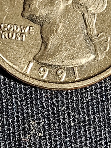 1991 Washington Quarter Errors Struck Off Center " In Cod We Trust" (VF) - Picture 2 of 12
