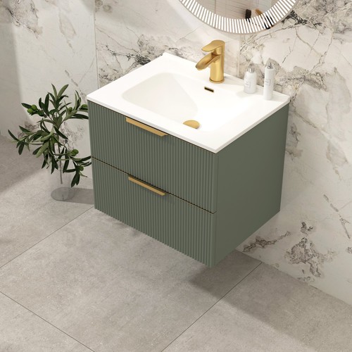 Modern Bathroom Vanity Unit Ceramic Basin Sink Cabinet Satin Green 600/700/800mm - Picture 8 of 23