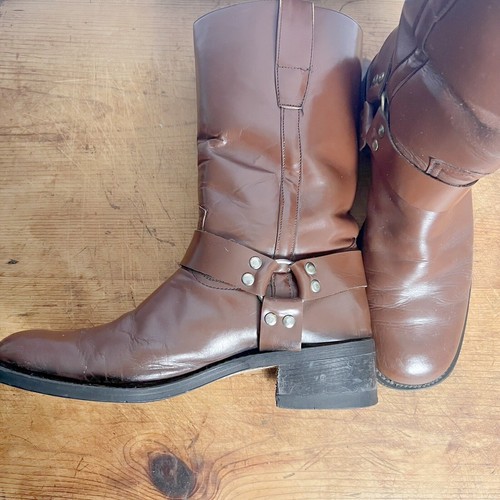 Distressed Square Toe Harness Boots Women's Size 10 Brown Faux Leather Moto Boho - Picture 3 of 13