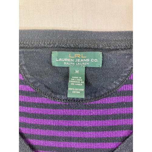 Camisa Henley LRL Ralph Lauren Púrpura Negra Rayas Manga Larga Mujer Mediana - Imagen 4 de 5