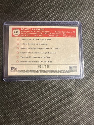 2022 Chrome Platinum Anniversary Fuchsia Atomic Refractor /100 Tommy Lasorda HOF - Bild 2 von 2