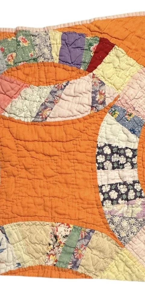 Pieza de edredón cortador vintage 16” x 18” doble anillo de boda patrón saco de alimentación #2 Foto 3 de 4