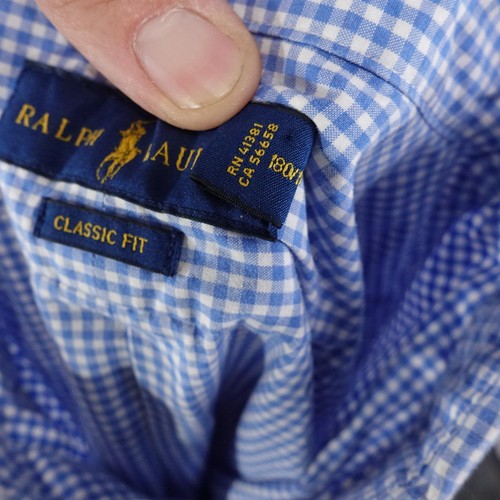 Ralph Lauren Shirt Mens Large Blue White Gingham Classic Fit Button Down Cotton - Picture 7 of 8