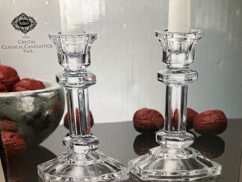 Shannon Crystal by Godinger Classical Candlestick Pair 5 5/8” Open Box - Picture 2 of 3