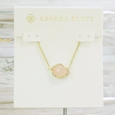NWT Kendra Scott Tess Rose Quartz Pendant Necklace Gold Tone