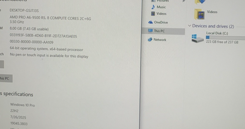 HP EliteDesk 705 G3, AMD PRO A6-9500 R5@3.5GHz, 8GB RAM, 256GB SSD, Win10P - Picture 2 of 6